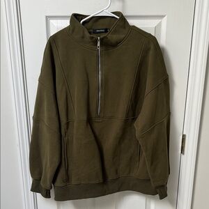 Women’s Oversized Olive Green Quarter-Zip Sweater